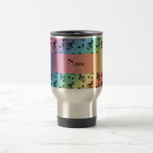Personalized name rainbow music notes travel mug