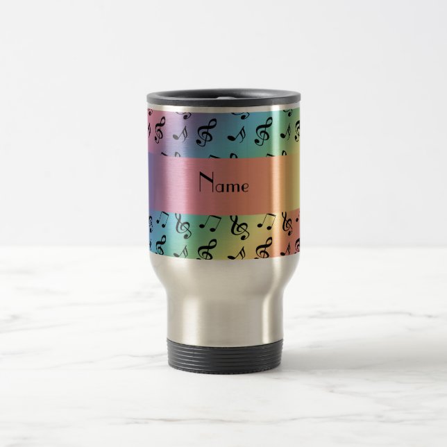 Personalized name rainbow music notes travel mug (Center)