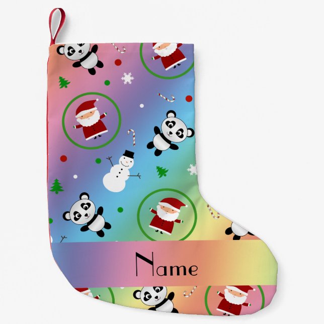 Personalized name rainbow panda santas christmas small christmas stocking (Front)