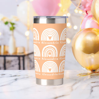 Personalized Name Rainbow Pattern Peach Insulated Tumbler