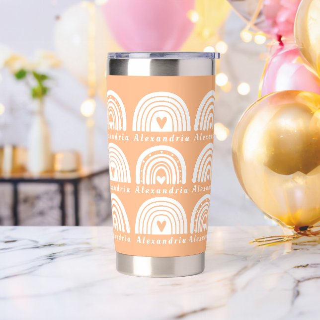 Personalized Name Rainbow Pattern Peach Insulated Tumbler (Bachelor Party)
