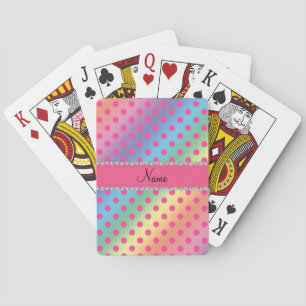 Personalized name rainbow pink polka dots playing cards