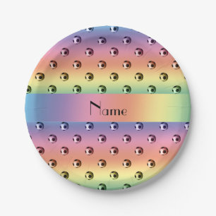 Personalized name rainbow soccer balls paper plate