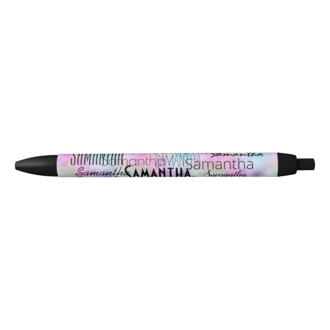 Personalized Name Rainbow Tie dye Black Ink Pen (Front)