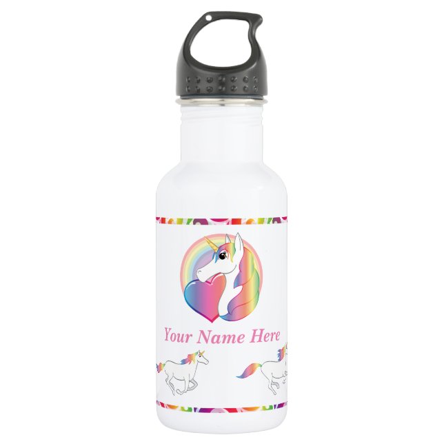 Personalized Name - Rainbow Unicorn 532 Ml Water Bottle (Front)