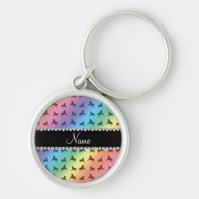 Personalized name rainbow unicorn pattern keychain (Front)