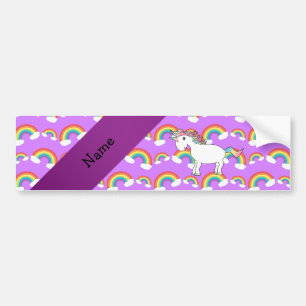 Personalized name rainbow unicorn purple rainbows bumper sticker