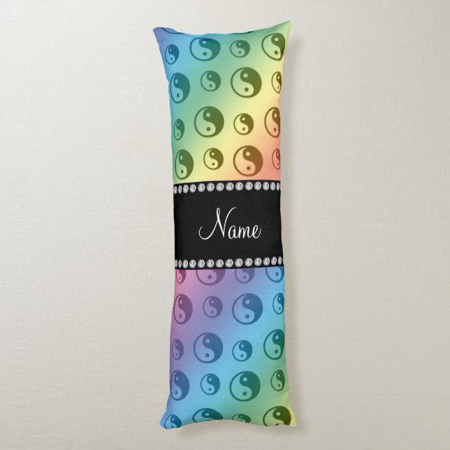 Personalized name rainbow ying yang pattern body pillow (Back (Vertical))