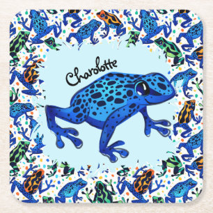 Personalized Name Rainforest Frogs Paper Coaster