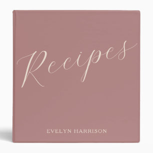 Personalized Name Recipe Keeper Dusty Rose Script Binder