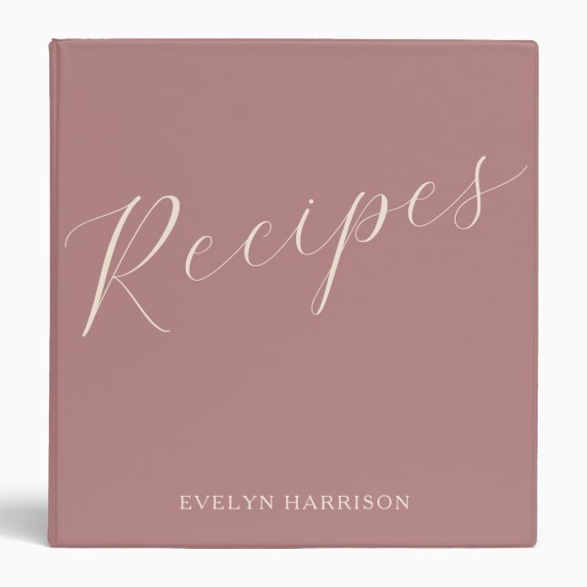Personalized Name Recipe Keeper Dusty Rose Script Binder (Front)