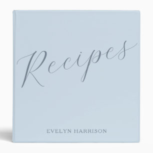 Personalized Name Recipe Keeper Soft Blue Script Binder