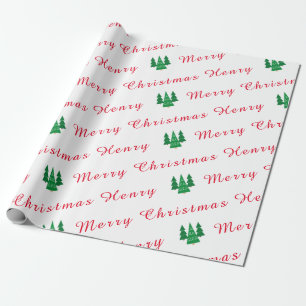 Personalized Name Red and White Merry Christmas Wrapping Paper