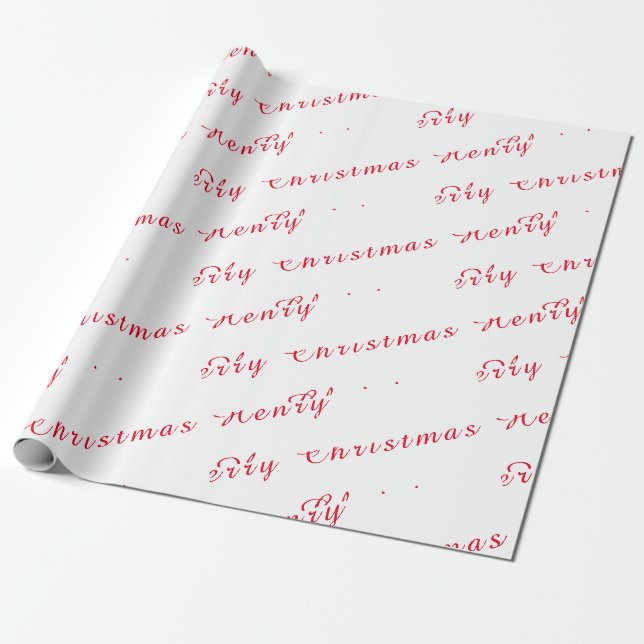 Personalized Name Red and White Merry Christmas Wrapping Paper (Unrolled)
