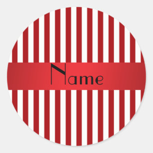 Personalized name red and white stripes classic round sticker
