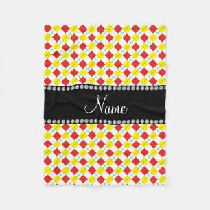 Personalized name red and yellow argyle fleece blanket