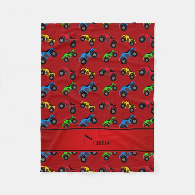 Personalized name red atv pattern fleece blanket (Front)