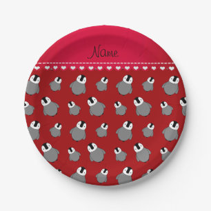 Personalized name red baby penguins paper plate