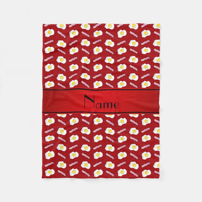Personalized name red bacon eggs fleece blanket (Front)
