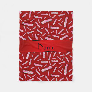 Personalized name red bacon pattern fleece blanket