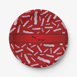 Personalized name red bacon pattern paper plate