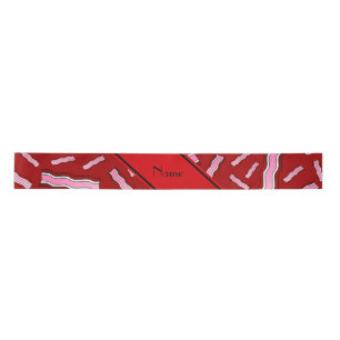 Personalized name red bacon pattern satin ribbon
