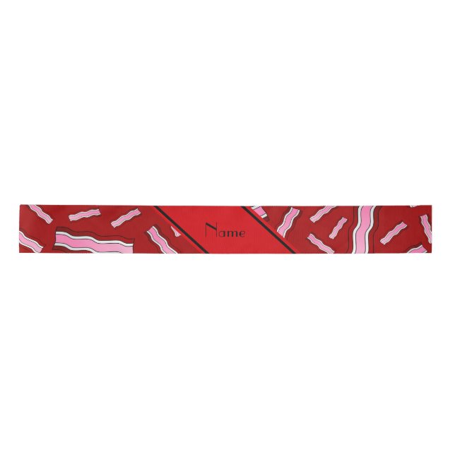 Personalized name red bacon pattern satin ribbon (Front)