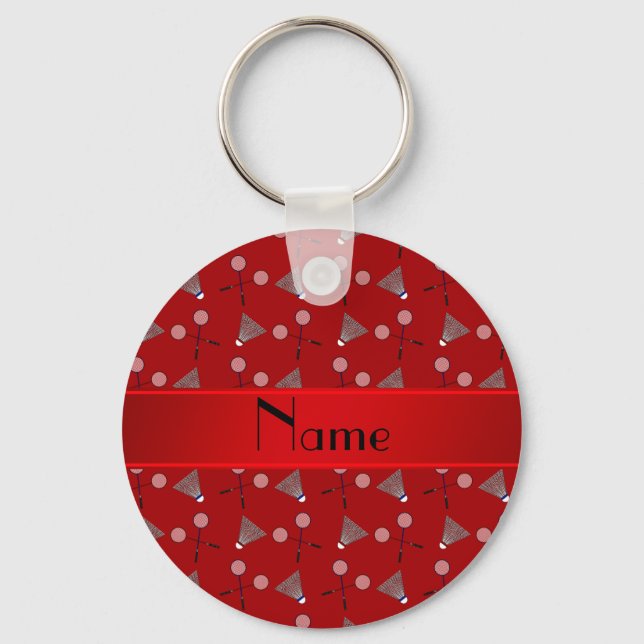 Personalized name red badminton pattern keychain (Front)
