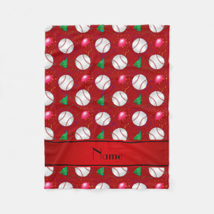 Personalized name red baseball birthday pattern fleece blanket