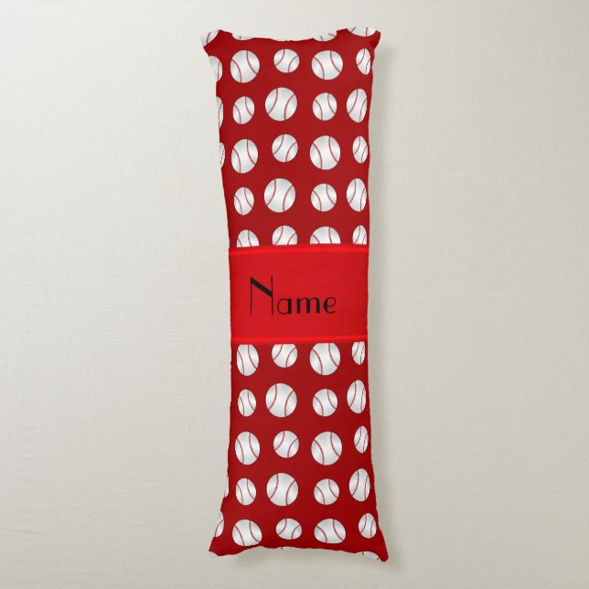 Personalized name red baseballs pattern body pillow (Front Vertical)