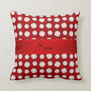 Personalized name red baseballs pattern throw pillow