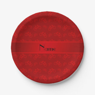 Personalized name red bicycles paper plate
