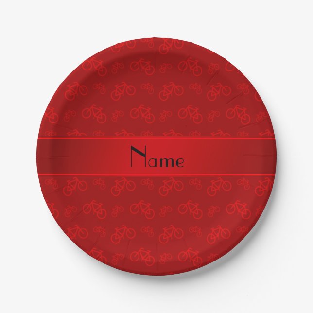 Personalized name red bicycles paper plate (Front)