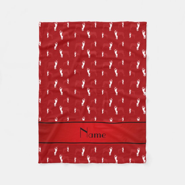 Personalized name red boston terrier fleece blanket (Front)
