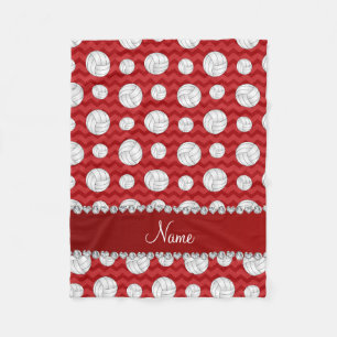 Personalized name red chevrons volleyballs fleece blanket