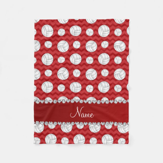 Personalized name red chevrons volleyballs fleece blanket (Front)