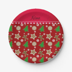 Personalized name red christmas cookies paper plate