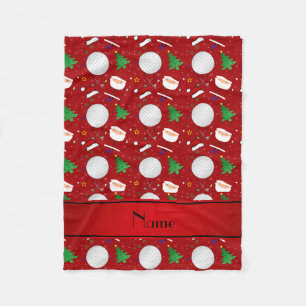 Personalized name red christmas golfing fleece blanket