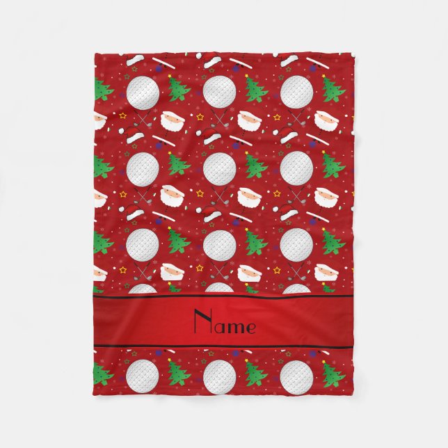 Personalized name red christmas golfing fleece blanket (Front)