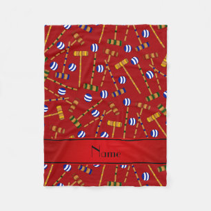 Personalized name red croquet pattern fleece blanket