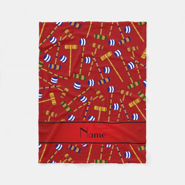 Personalized name red croquet pattern fleece blanket (Front)