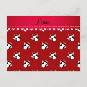 Personalized name red cupid penguins red hearts postcard