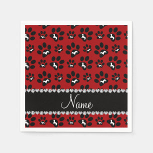 Personalized name red dachshunds dog paws napkin
