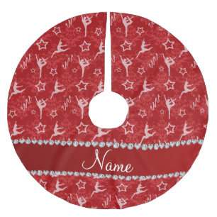 Personalized name red damask gymnastics brushed polyester tree skirt