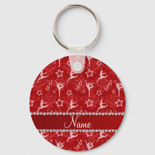 Personalized name red damask gymnastics keychain