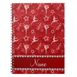 Personalized name red damask gymnastics notebook