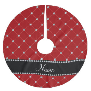 Personalized name red diamonds tuft brushed polyester tree skirt