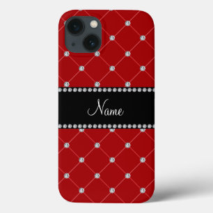 Personalized name red diamonds tuft iPhone 13 case