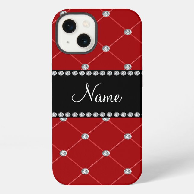 Personalized name red diamonds tuft iPhone case (Back)