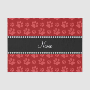 Personalized name red dog paw prints tissue paper